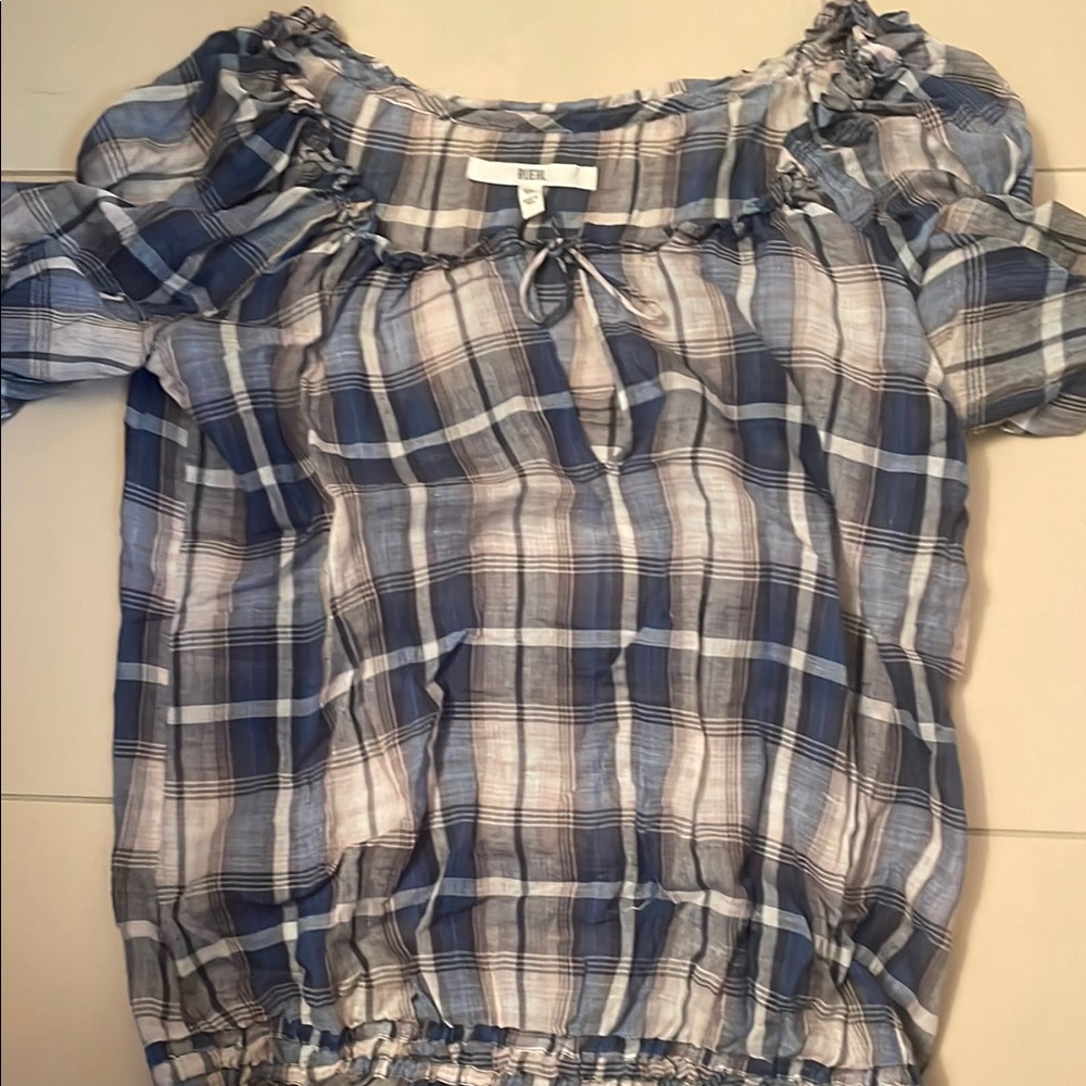 Y2K VINTAGE RUEHL Plaid Peasant Blouse